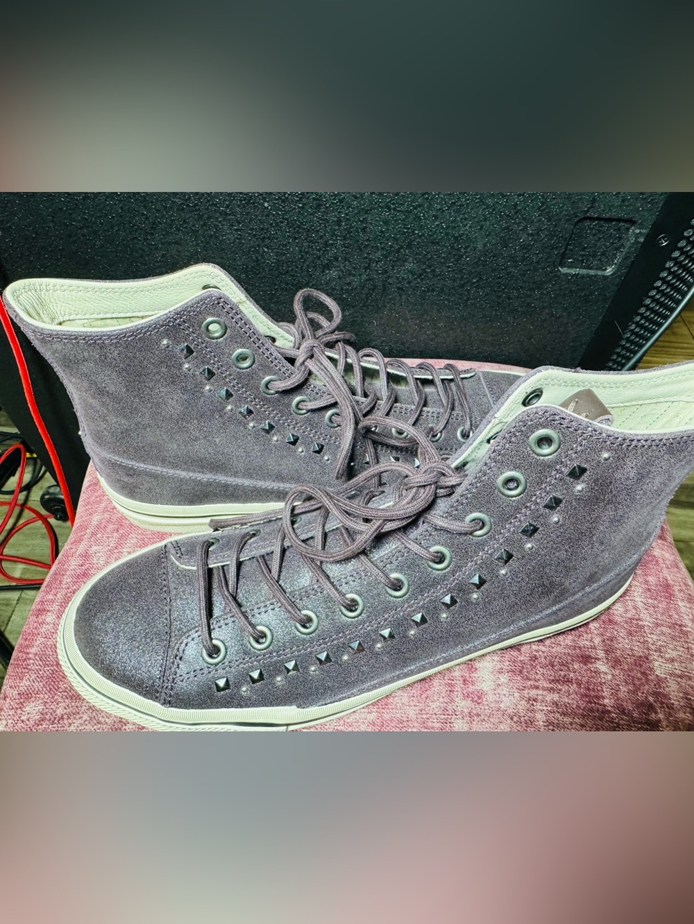 John Varvatos Lavender High-Top Sneakers with metal Stud Detailing